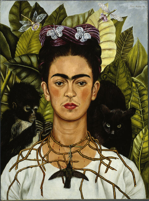 Self-Portrait with Thorn Necklace and Hummingbird, 1940 (oil on canvas)
