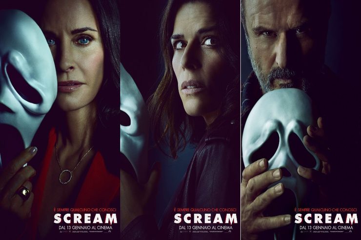 Courtney Cox, Neve Campbell e David Arquette nei character poster di "Scream 5"
