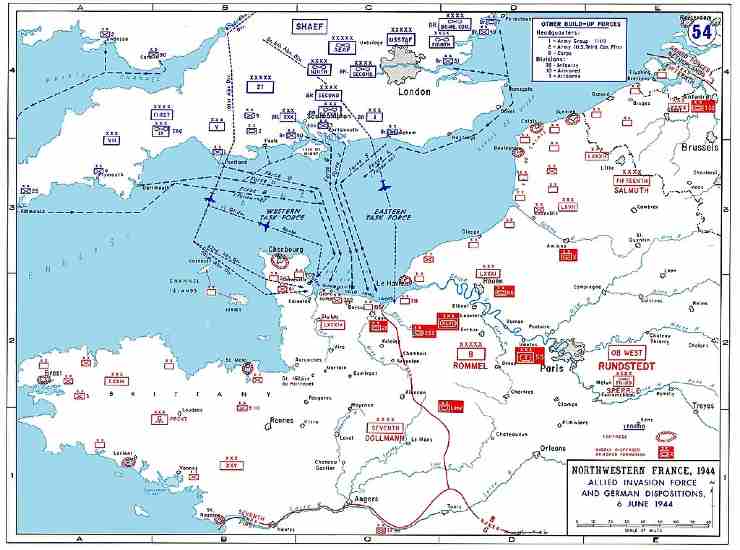 Sbarco Normandia angloamericani cartina geografico-militare