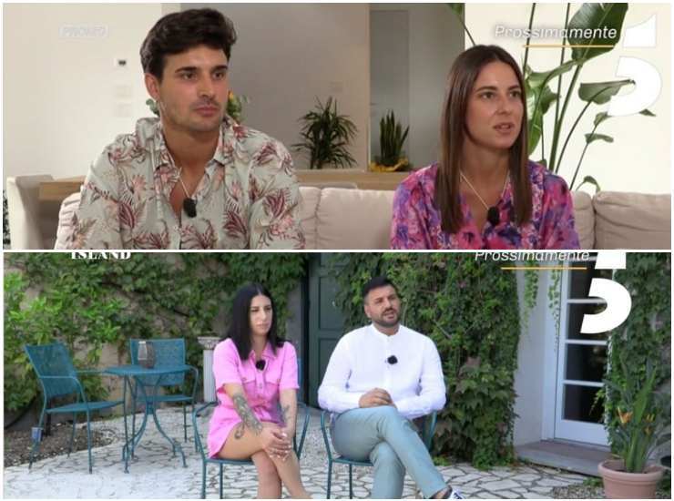 Temptation Island coppie: Mirco e Giulia (sopra), Titty e Antonio (sotto)